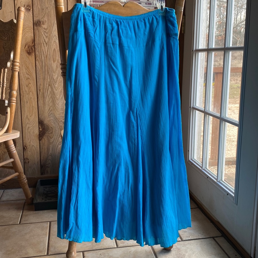 Ruby Rd turquoise linen like maxi skirt. Size:14